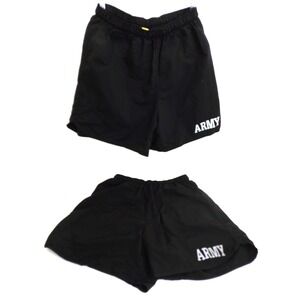2 Pair - ARMY  Black Nylon Physical Fitness Athletic Shorts - Men's size M
